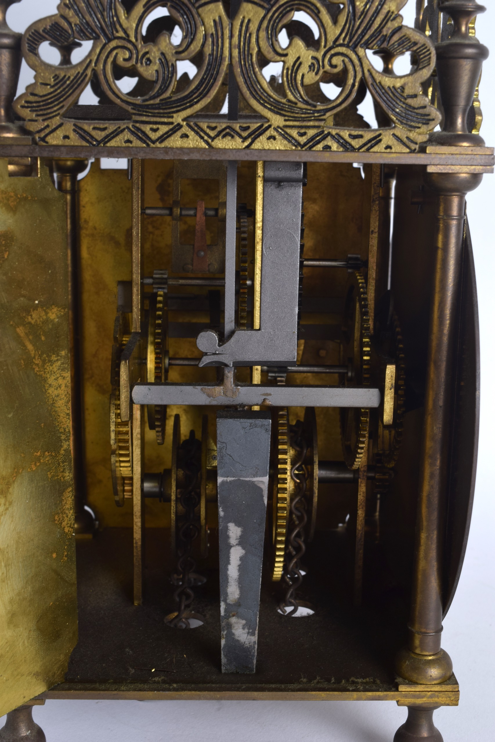 A BRASS LANTERN CLOCK by Thomas Moore of Ipswich, decorated with open work foliage. 37 cm x 15 cm. - Image 4 of 6