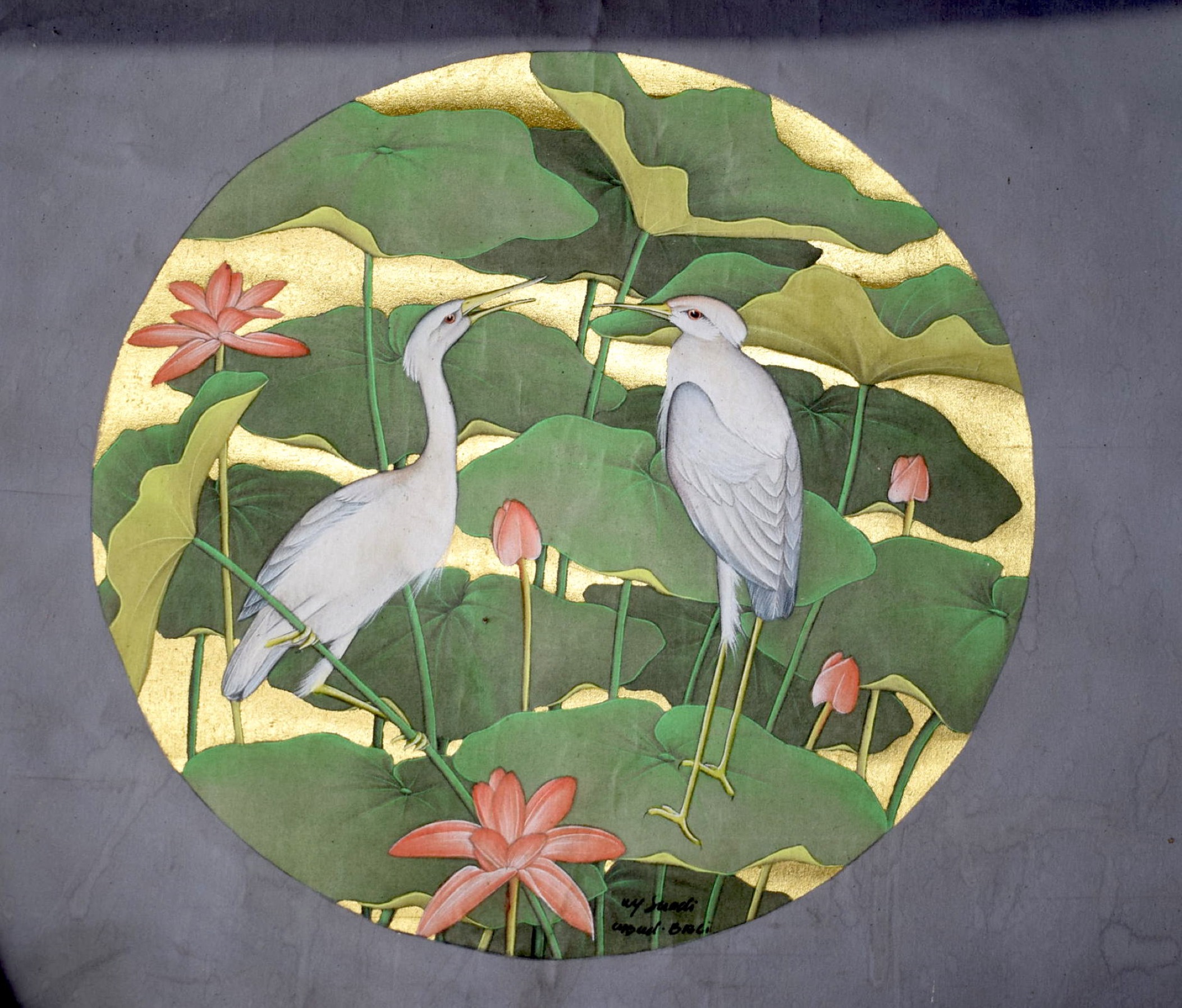 AN UNUSUAL PAINTING DEPICTING BIRDS AMONGST FOLIAGE, gouache on silk, indistinctly signed. 64 cm x