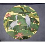 AN UNUSUAL PAINTING DEPICTING BIRDS AMONGST FOLIAGE, gouache on silk, indistinctly signed. 64 cm x