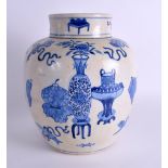 A GOOD 19TH CENTURY CHINESE BLUE AND WHITE GINGER JAR AND COVER Qing, painted with precious