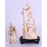 A 19TH CENTURY JAPANESE MEIJI PERIOD CARVED IVORY OKIMONO modelled as a male upon a wheel,