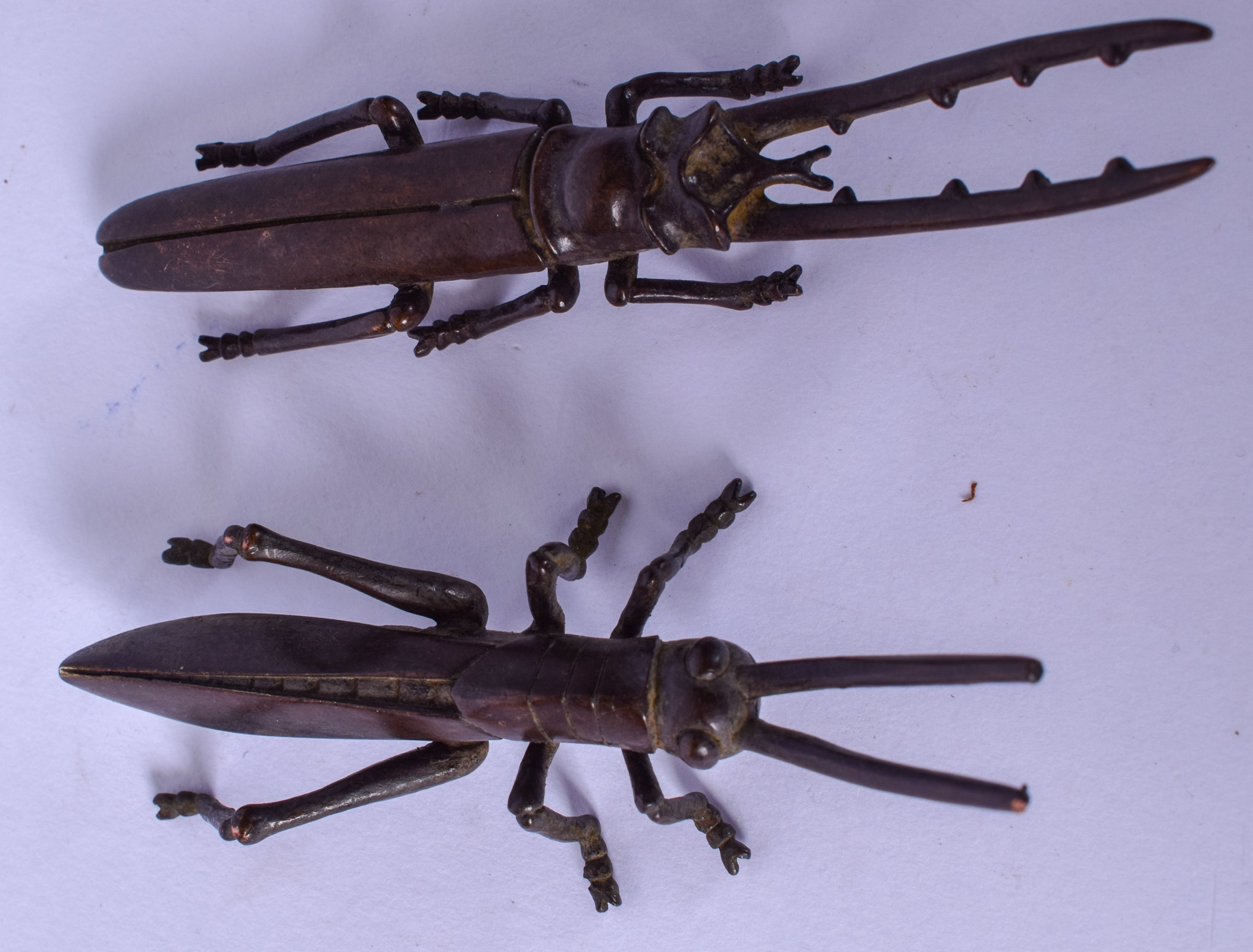 A JAPANESE TASIHO PERIOD BRONZE GRASS HOPPER, together with a beetle. 12.5 cm and 11.5 cm. - Image 2 of 3