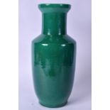A LARGE 19TH CENTURY CHINESE GREEN MONOCHROME PORCELAIN ROULEAU VASE, Guangxu period. 37 cm high.