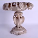 A 19TH CENTURY EUROPEAN GRAND TOUR CARVED ALABASTER PEDESTAL TAZZA formed with three stylised