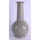 A RARE 13TH CENTURYCHINESE YAOZHOU CELADON BULBOUS MALLET VASE with slightly tapered neck, decorated
