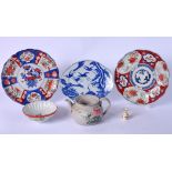 A GROUP OF JAPANESE PORCELAIN AND POTTERY, including blue and white crane dish, satsuma tea pot etc.