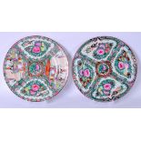 A LARGE PAIR OF EARLY 20TH CENTURY CHINESE FAMILLE ROSE CANTON ENAMEL PORCELAIN PLATES, painted with