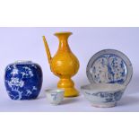 A GROUP OF CHINESE PORCELAIN INCLUDING A GINGER JAR, together with an 18th century bowl and yellow