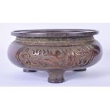 A CHINESE BRONZE ISLAMIC MARKET CENSER, decorated in relief with calligraphy in panels. 15.5 cm wide