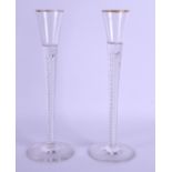 A PAIR OF GEORGE III STYLE LIQUOR GLASSES with spiral twist stems. 24 cm high.