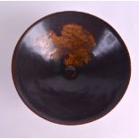 AN EARLY 20TH CENTURY CHINESE POTTERY CONICAL BOWL decorated with an underglaze naturalistic leaf.