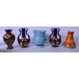A MYOTT AND SONS POTTERY JUG, together with a pair of Old Moravian pottery vases and two others. (