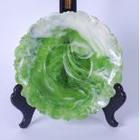 AN EARLY 20TH CENTURY GREEN PRESSED GLASS BOWL, with marbled effect. 26 cm wide.