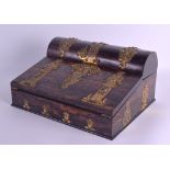 A MID VICTORIAN CARVED COROMANDEL BRASS BOUND DESK WRITING STAND overlaid with floral engraved