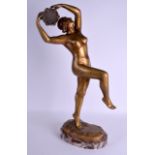 A LARGE ART DECO BELGIAN GILT BRONZE FIGURE OF A DANCING FEMALE by Oscar Laurent De Beul (1881-