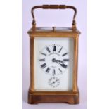 A LATE 19TH CENTURY FRENCH BRASS REPEATING CARRIAGE CLOCK the enamelled dial signed Robert Pleissner