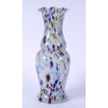 A STYLISH MURANO TYPE GLASS VASE, with flared wavy rim and colourful flecked body. 36 cm high.