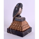 A CHARMING FRENCH ART DECO SILVERED BRONZE FIGURE OF A BIRD by F H Darwin, modelled upon a marble