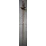 AN ANTIQUE EPEE SWORD, with beaded iron handle. 96 cm.