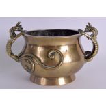 A LARGE 19TH CENTURY CHINESE TWIN HANDLED BRONZE CENSER bearing Xuande marks to base, overlaid