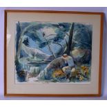 BRITISH SCHOOL (20th century), framed watercolour, a male figure slumped on a rock under the