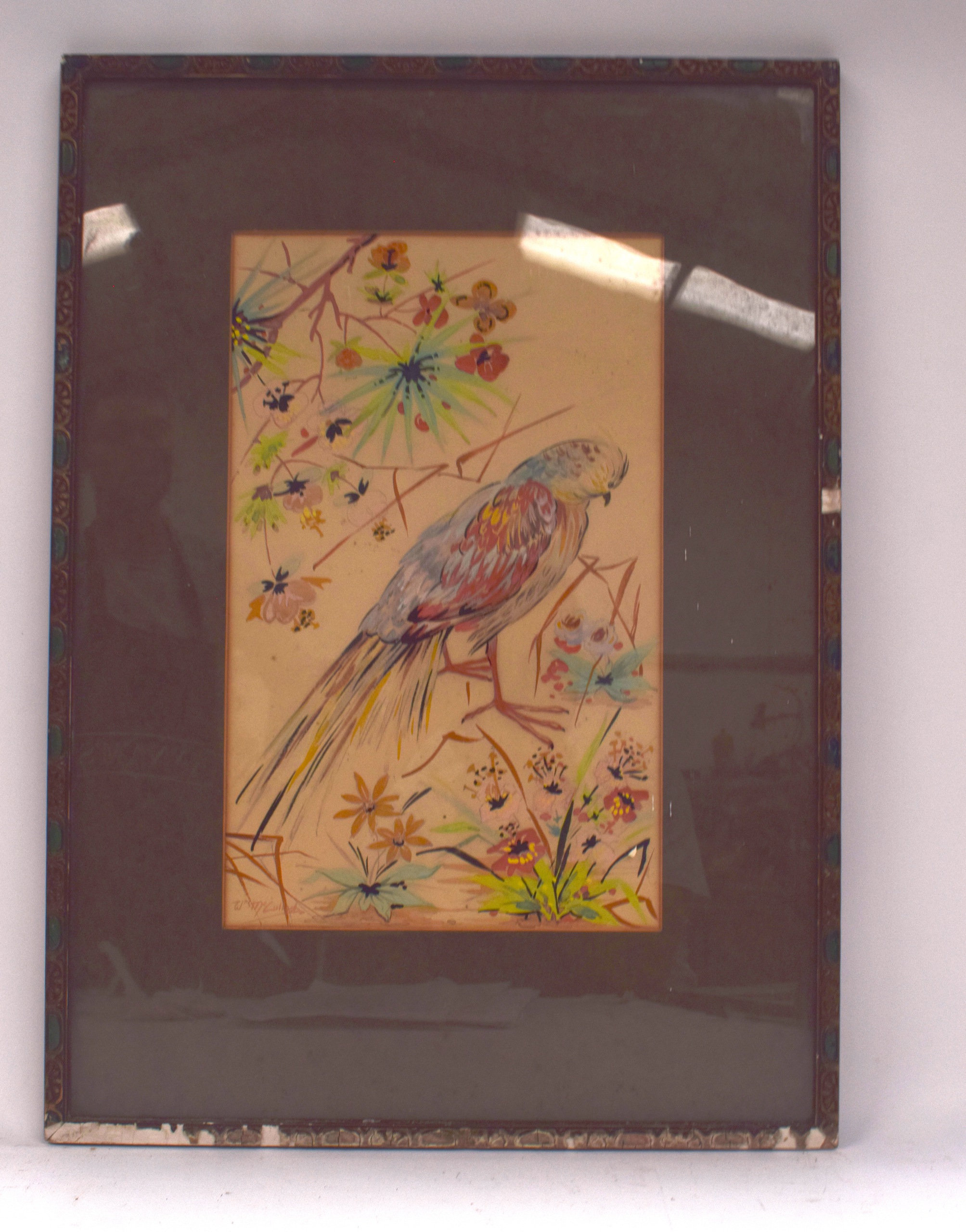 W MCCULLOCH (British), framed watercolour, signed, a bird in a landscape. 40 cm x 25 cm.