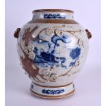 A LATE 19TH CENTURY CHINESE CRACKLE GLAZED STONEWARE VASE painted with a figure on a deer within a