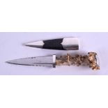 A SMALL LATE VICTORIAN/EDWARDIAN SCOTTISH WILSON & SHARP DAGGER with carved antler horn and silver