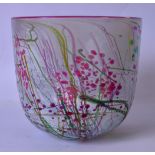 A LARGE ISLE OF WIGHT GLASS BOWL, decorated with sprays of colour. 21 cm x 22 cm.