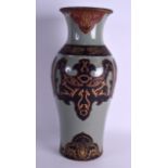 A RARE 19TH CENTURY CHINESE LACQUERED CELADON GLAZED BALUSTER VASE decorated with taotie mask