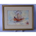 A WATERCOLOUR BY ROYAL WORCESTER ARTIST M MORRIS, depicting a pheasant in a winter landscape. 13