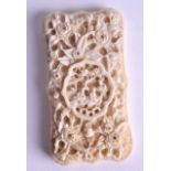 A MID 19TH CENTURY CHINESE CARVED IVORY CARD CASE AND COVER Canton, decorated with figures and