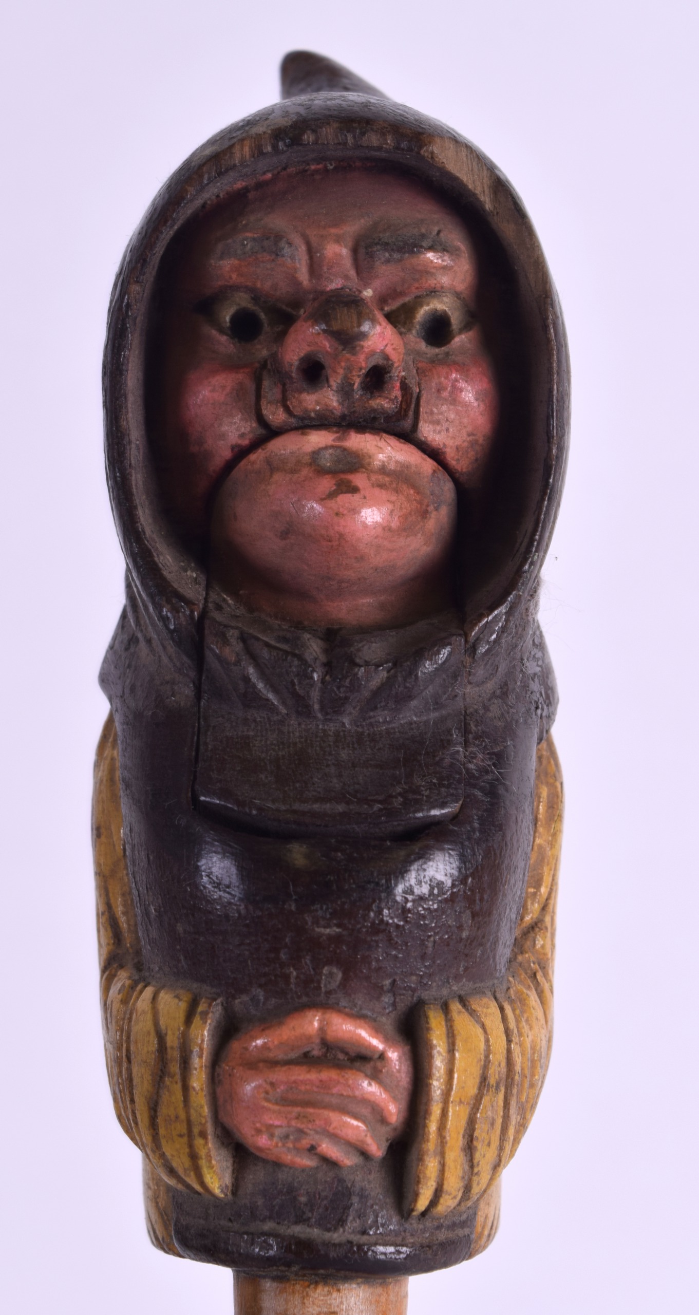 A RARE PAIR OF LATE 19TH CENTURY BAVARIAN PAINTED NUT CRACKERS in the form of a gnome with large