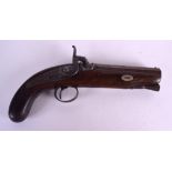 AN EARLY 19TH CENTURY CONTINENTAL FLINTLOCK PISTOL with engraved grip. 24 cm long.