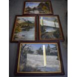 BRITISH SCHOOL (20th century), framed set of four oil on paper, landscape scenery, one signed Will G