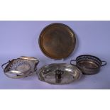 A SMALL GROUP OF SILVER PLATE, together with an engraved Eastern brass tray. (qty)