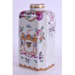 A 19TH CENTURY FRENCH SAMSONS OF PARIS TEA CANISTER painted with armorials in the Chinese Export