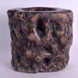 A RARE 18TH/19TH CENTURY CHINESE CARVED HARDWOOD BRUSH POT Qing, of unusual naturalistic form. 17 cm