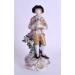 AN 18TH CENTURY DERBY FIGURE OF A BAGPIPER modelled upon a naturalistic base. 18 cm high.