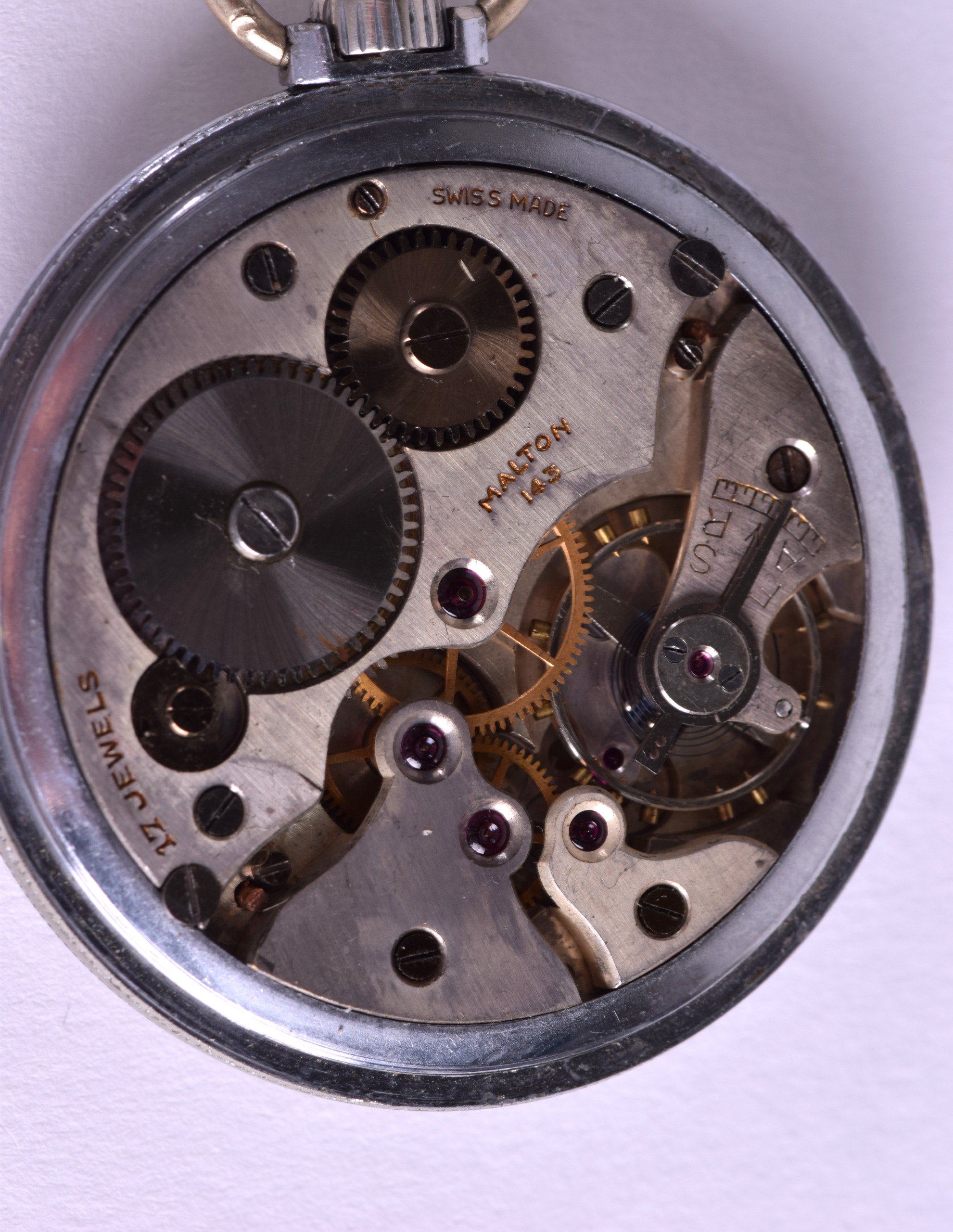 A 19TH CENTURY ENGLISH SILVER POCKET WATCH together with another white metal watch. 5.25 cm & 4 cm - Image 5 of 6