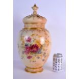 A HUGE 19TH CENTURY ROYAL WORCESTER BLUSH IVORY VASE AND COVER with inner cover, finely painted with