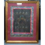 A LARGE LATE 19TH CENTURY CHINESE TIBETAN FRAMED THANGKA unusually depicting a male version of