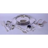 A QUANTITY OF SILVER PLATED ITEMS, including tea pot, tray, salt etc. (qty)