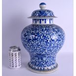 A LARGE 18TH/19TH CENTURY CHINESE BLUE AND WHITE BALUSTER VASE AND COVER bearing Kangxi marks to