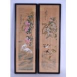 A PAIR OF EARLY 20TH CENTURY CHINESE INK SILK WATER COLOURS painted with birds and foliage. Image 16