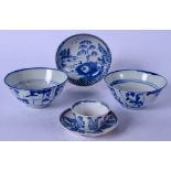 A PAIR OF 19TH CENTURY CHINESE BLUE AND WHITE PORCELAIN BOWLS, together with a Kangxi style tea bowl