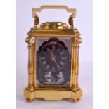 A FINE MID 19TH CENTURY FRENCH HOWELL & JAMES REPEATING CARRIAGE CLOCK the front inset with a
