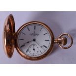 A 10CT GOLD ELGIN NATIONAL WATCH COMPANY POCKET WATCH, with white enamel dial, unmarked. 3.7 cm wide