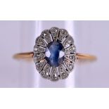 A 1920S 9CT GOLD DIAMOND AND SAPPHIRE COCKTAIL RING. Size P.