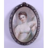 A FINE MID 19TH CENTURY FRENCH PAINTED IVORY PORTRAIT MINIATURE by Millet, within a silver and